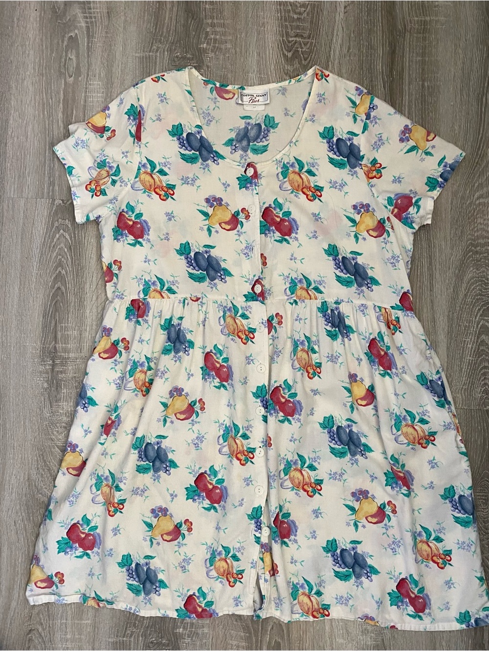 Cotton Ginny Plus Size  Cream Fruit-Print Button-Front Dress
